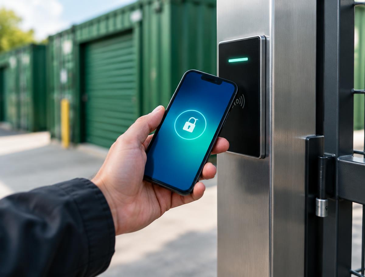 Customer opening the gate with their phone